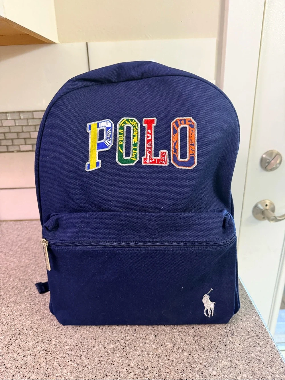 Polo by Ralph Lauren Navy Canvas Backpack with Multicolor POLO Patch